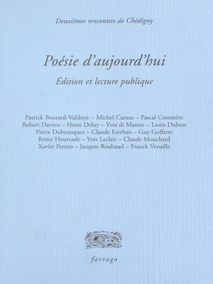 cover image of Poésie d'aujourd'hui, édition et lecture publique